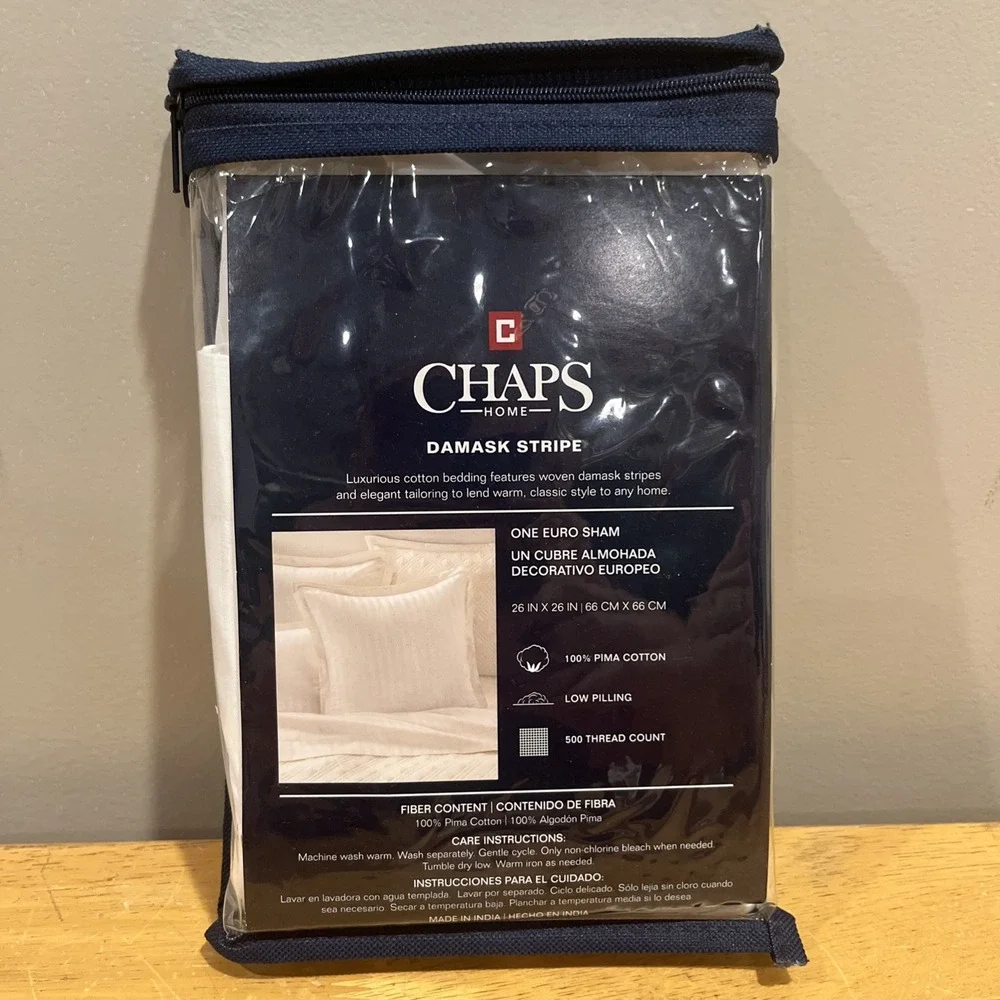 Chaps Damask Stripe 1 Euro Sham White 500‎ Thread 100% Pima Cotton 26 x 26 New